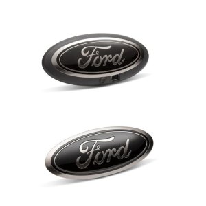 Ford F-150 Emblem Kit - Front + Rear - Ford Racing - With Camera Provision + Smoked Chrome Oval - Black - `18-`20